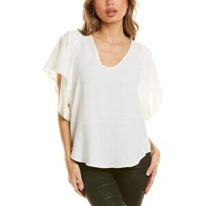 NWT Trina Turk Womens Size Small Bone White Ruffle Sleeve Hula Blouse Top NEW